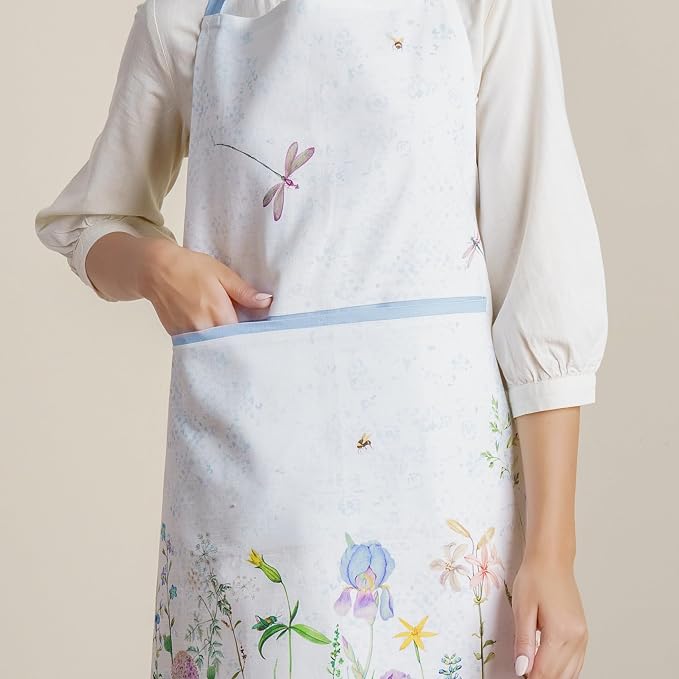Maison d' Hermine Aprons for women with Pocket 100% Cotton (27.50"x31.50") | Adjustable Neck Strap & long ties Apron Men Chef Wedding Cooking Gardening Server Maid