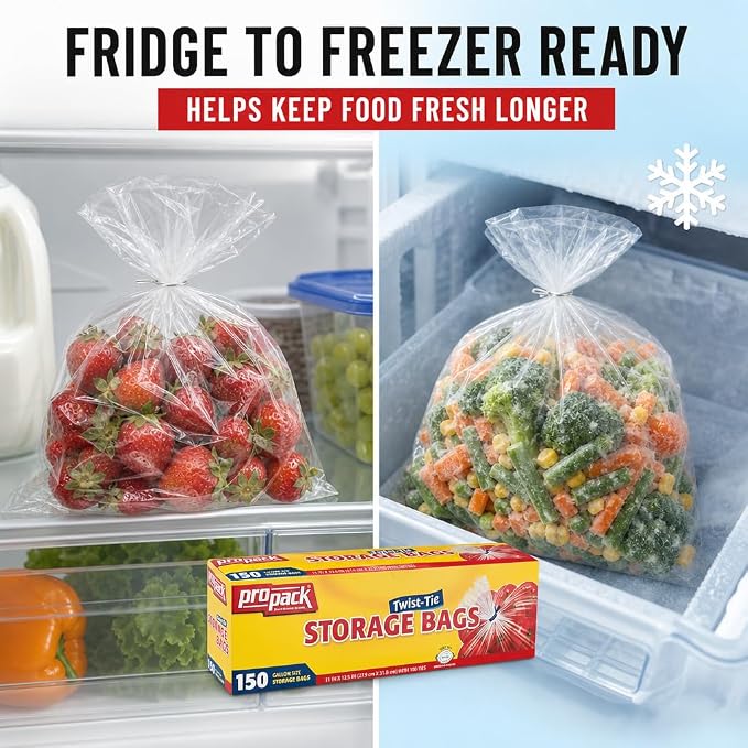 1 Gallon Storage Bags with Twist Ties, 600 Count - Clear Plastic Food Storage Bags for Sandwiches, Snacks, Fruit, Produce & Freezer