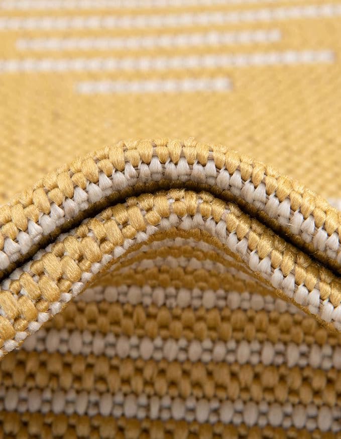 Unique Loom Outdoor Modern Collection Area Rug - Tambor (2' x 4' Runner Yellow/Ivory)