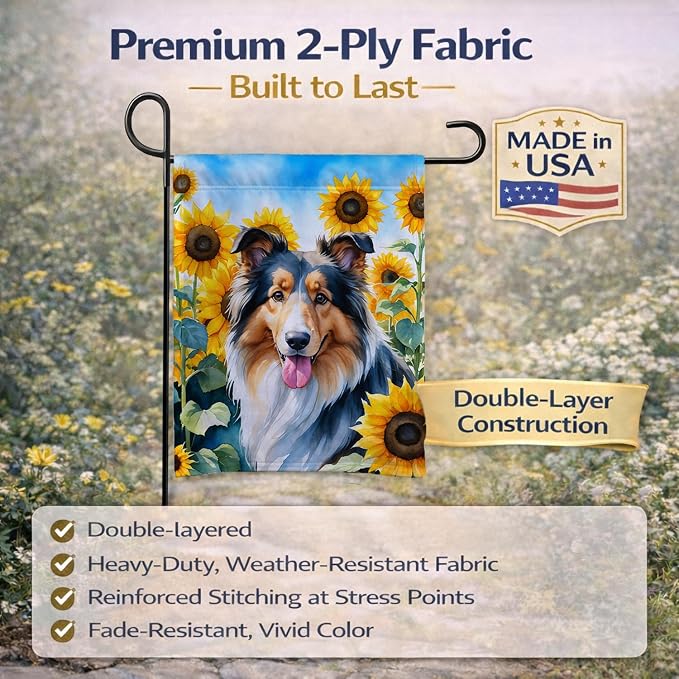 Caroline's Treasures DAC6061GF Collie in Sunflowers Garden Flag Mailbox Flag Decorative Yard Flag Banner Outside Patio Artwork Yard Flower Beds, Garden Size, Multicolor