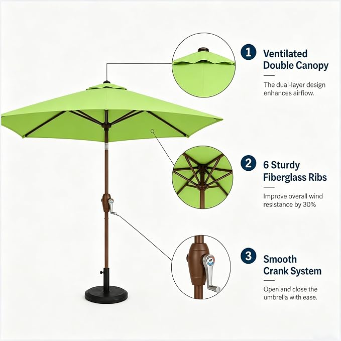 7.5ft Patio Umbrella, Outdoor Table Market Umbrella with Smooth Crank Lift, 6 Windproof Fiberglass Ribs, UPF50+ UV Protection for Deck, Pool, Garden and Backyard