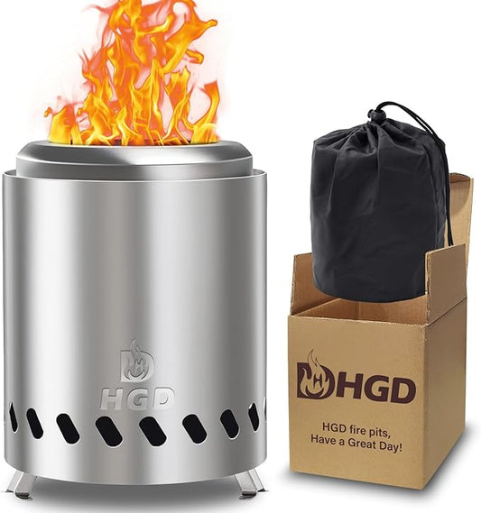 HGD Tabletop Fire Pit, Smokeless Firepit Outdoor, Mini Fire Pit for with Carry Bag for Camping Backyard Patio Garden Picnic, Silver