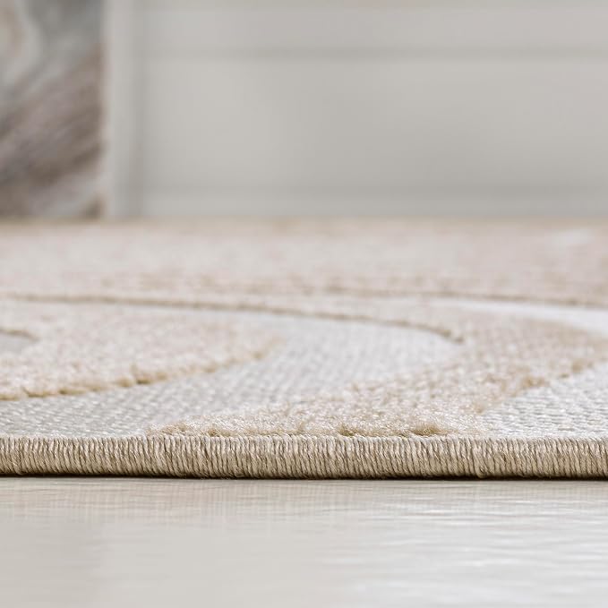JONATHAN Y Maribo High-Low Abstract Striped Beige/Cream 8x10 Indoor/Outdoor Area Rug for Patio, Backyard, Living Room, Bedroom, Office, Hose-Washable (SCN103D-8)
