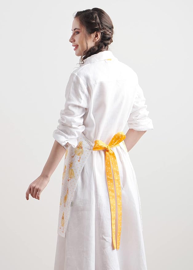 Maison d' Hermine Aprons for women with Pocket 100% Cotton (27.50"x31.50") | Adjustable Neck Strap & long ties Apron Men Chef Wedding Cooking Gardening Server Maid