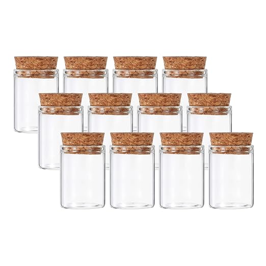 PATIKIL 15ml Test Tubes, 12pcs 1.57x1.18 Glass Clear Flat Bottom Test Tube Containers with Cork Stopper for Bead Party Candy Bath Salt Storage Scientific Experiment Plant Propagation