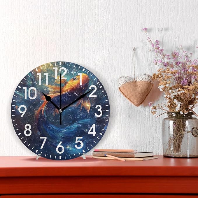 ALAZA Home Decor Magical Fish Round Acrylic 9.84 Inch Wall Clock Non Ticking Silent Clock Art for Living Room Kitchen Bedroom