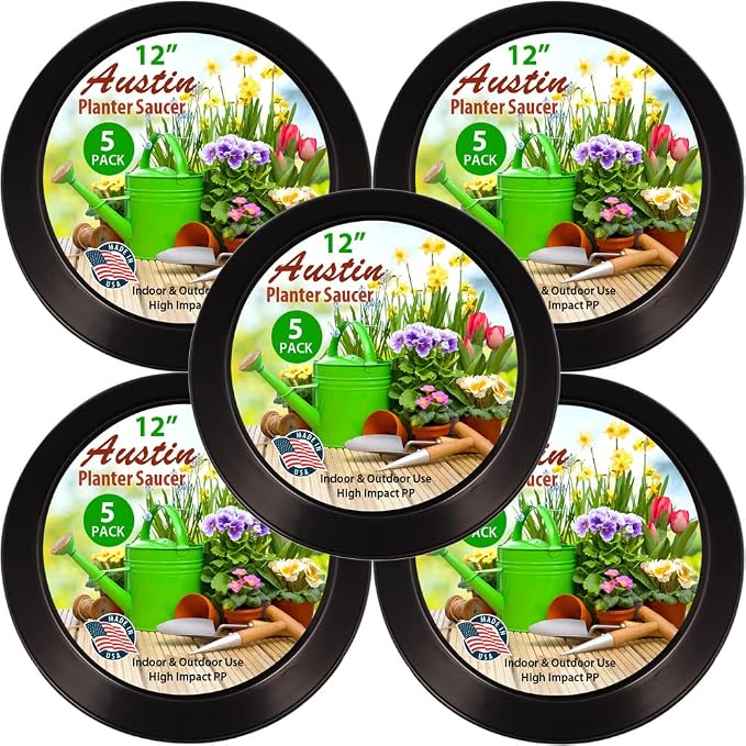5 Inch (4 Inch Base) Case of 5 Plant Saucer, Black | Polypropylene, Heavy Duty Indoor/Outdoor, Drip Pan & Tray, Collects Excess Water, Made in USA