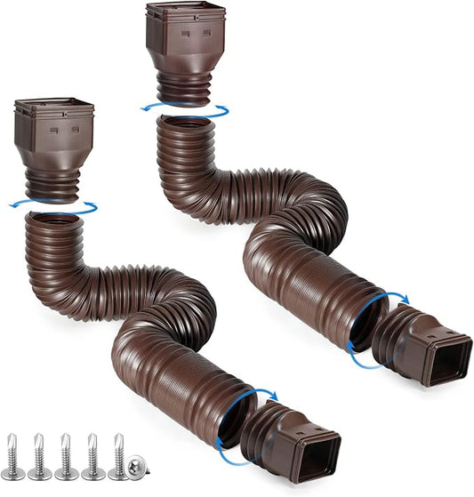 plusgutter Brown 2-Pack Rain Gutter Downspout Extensions Flexible, Drain Downspout Extender,Down Spout Drain Extender, Gutter Connector Rainwater Drainage,Extendable from 21 to 68 Inches