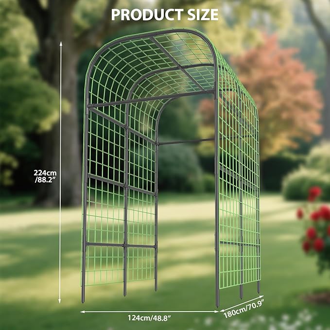 GarveeLife Metal Garden Arch Trellis 7.3 FT, Cucumber & Melon Trellis for Raised Beds, u-Shape Plant Support with Plastic Connectors for Climbing Vegetables, Grapes & Roses, Black