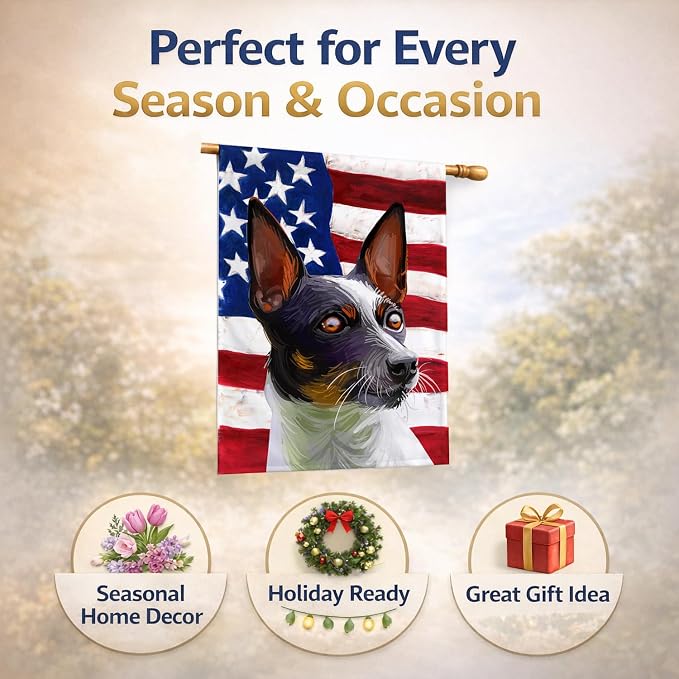 Caroline's Treasures CK6737CHF Tenterfield Terrier American Flag House Flag Large Porch Sleeve Pole Decorative Outside Yard Banner Artwork Wall Hanging, Polyester, House Size, Multicolor