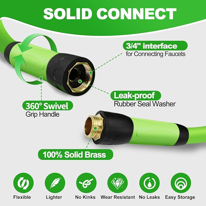 YOTOO Heavy Duty Hybrid Garden Water Hose 5/8-Inch by 25-Feet 150 PSI Kink Resistant, Flexible with Swivel Grip Handle and 3/4" GHT Solid Brass Fittings, Green+Blue