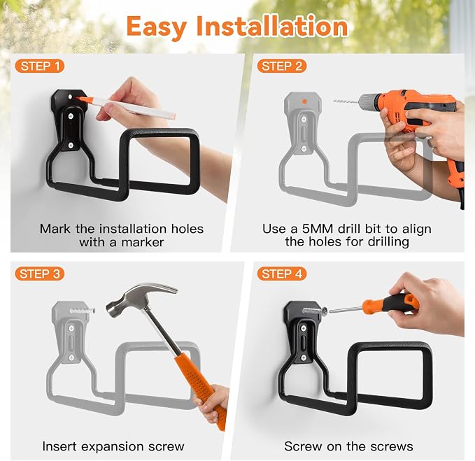 Hose Holder Stand Wall Mount, 2Pcs Heavy Duty Garden Hose Hanger Reel, Metal Water Pipe Tube Hooks Rack for Outside Yard, Garage, Storage Organizer - Black