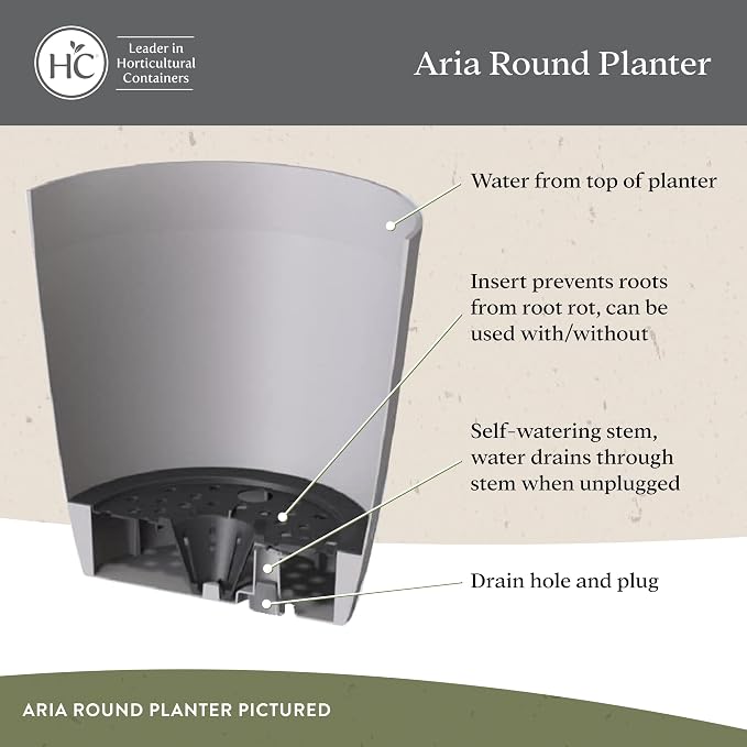 The HC Companies Aria Round Self-Watering Pot - Lightweight Plastic Planter for Herbs & More - Durable Plant Pots for Indoor Plants & Outdoor Plants (6" Warm Gray, Pack of 2)