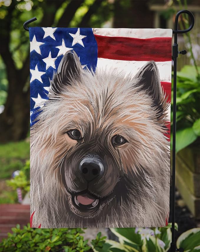 Caroline's Treasures CK6588GF Keeshond American Flag Garden Flag Mailbox Flag Decorative Yard Flag Banner Outside Patio Artwork Yard Flower Beds, Garden Size, Multicolor
