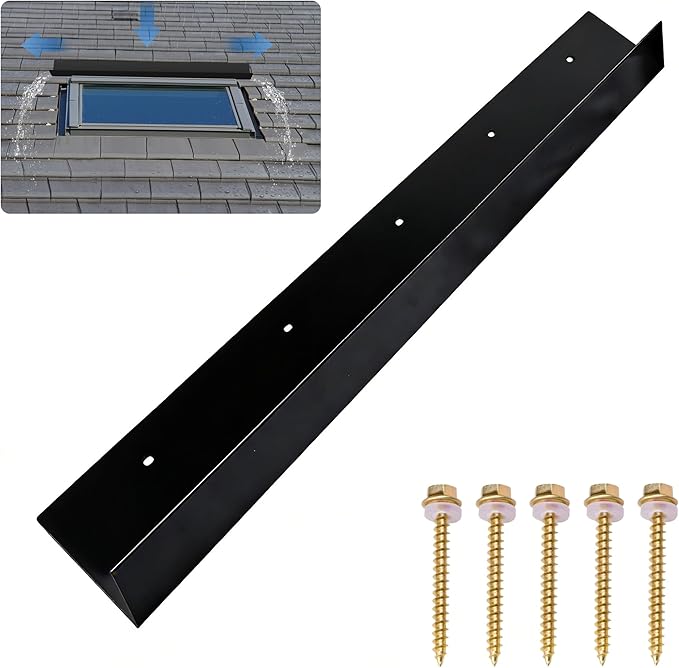 1 pcs Rain Diverter for Roof, 3.2ft Rain Gutter Diverter, Roof Rain Diverter for Shingles Roofing, Roof Chimneys, Doorways, Windows and Roof Vents (Black)