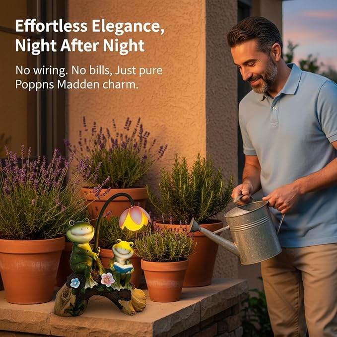 Solar Frog Garden Statue with Flower Lamp for Outdoor, Waterproof Frogs Garden Decor for Yard, Lawn , Balcony, Garden Figurine Lights for Patio Decor, Ideal Gift for Garden Lovers & Homeowners