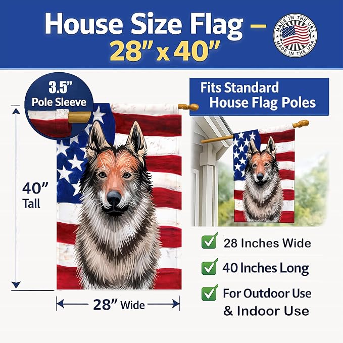 Caroline's Treasures CK6499CHF Czechoslovakian Wolfdog American Flag House Flag Large Porch Sleeve Pole Decorative Outside Yard Banner Artwork Wall Hanging, Polyester, House Size, Multicolor