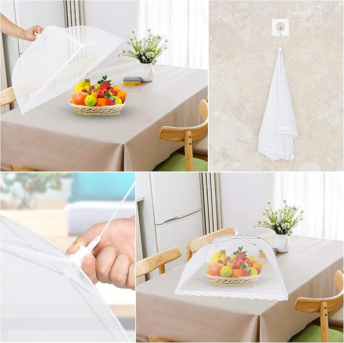 Food Cover Food Tent Set, 2 Extra Large 40"X24" and 6 Standard 17"X17" Mesh Food Covers for Outside, 8 Pack Collapsible, Reusable Pop-Up Umbrella Food Nets for Picnics, Outdoor Camping, Parties, BBQ
