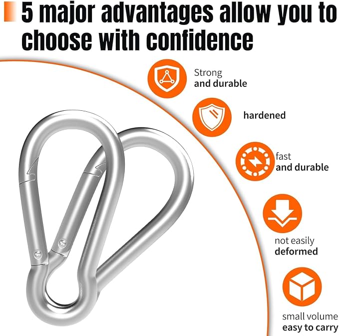 Heavy-Duty Carabiner Clip 1.57"–5.5", Black/Silver Spring Snap Hook, Quick Link Keychain Clip for Keys, Swing Set, Camping, Fishing, Hiking & Traveling (120–1350 lbs)