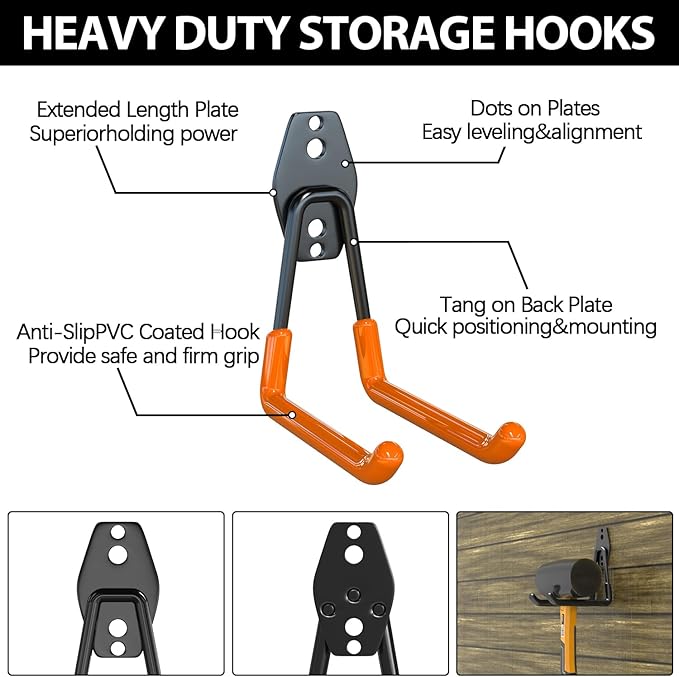 3-H Heavy Duty Garage Hooks, 14 Pack Wall Storage Organizer,Orange