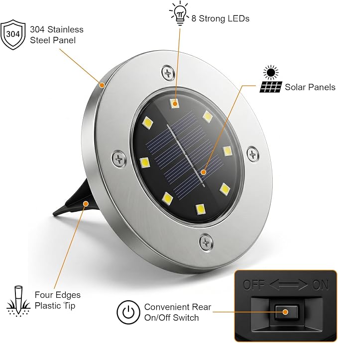 OULONGER Solar Lights Outdoor Waterproof, 12 Pack Solar Ground Lights with Large Capacity Battery, High Efficiency Solar Powered Lights for Outdoor Garden, Patio, Pathway and Yard (Warm Light)