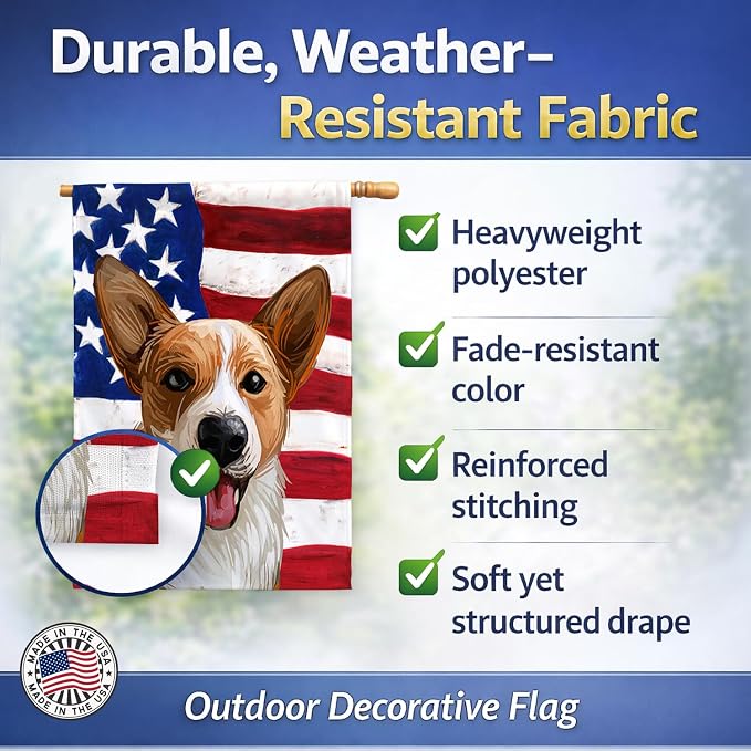 Caroline's Treasures CK6750CHF Cardigan Welsh Corgi American Flag House Flag Large Porch Sleeve Pole Decorative Outside Yard Banner Artwork Wall Hanging, Polyester, House Size, Multicolor
