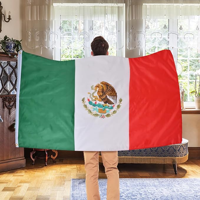 AhfuLife Mexico Flag 3x5 Ft 2 Pcs, Large Mexican Flags for Cinco de Mayo Party Decorations - Double Sided with Brass Eyelets for Bar Garden Street Decoration Indoor Outdoor