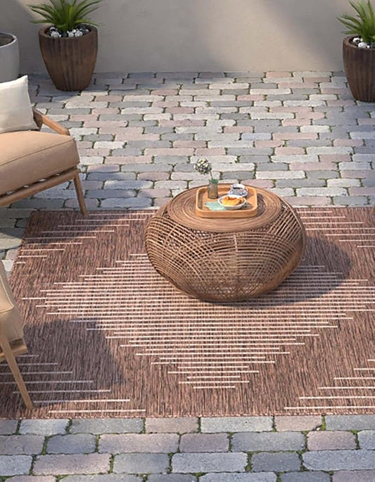 Unique Loom Outdoor Modern Collection Area Rug - Tambor (10' 8" Square Brown/Ivory)