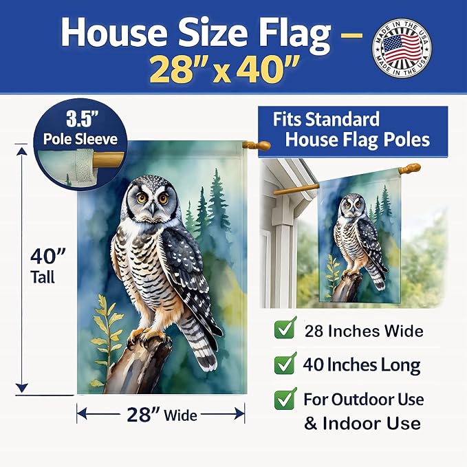 Caroline's Treasures Northern Hawk Owl House Flag Large Porch Sleeve Pole Decorative Outside Yard Banner Artwork Wall Hanging, Polyester, House Size, Multicolor