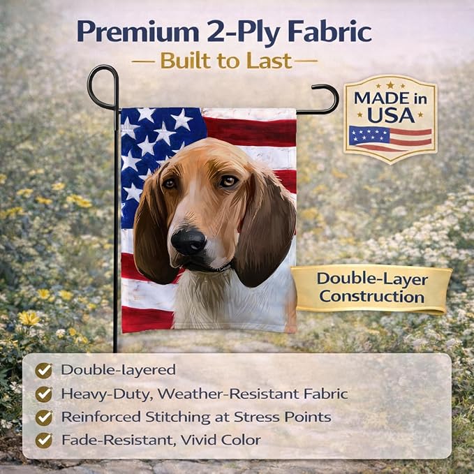 Caroline's Treasures CK6544GF Grand Anglo-Francais Tricolore American Flag Garden Flag Mailbox Flag Decorative Yard Flag Banner Outside Patio Artwork Yard Flower Beds, Garden Size, Multicolor