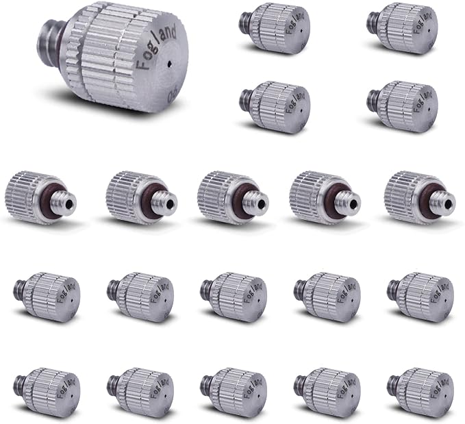 Fogland Misting Nozzles for Cooling System:20pcs Clogging-Prevent Cleanable Stainless Steel Mist Nozzles 0.024" Orifice 10/24 UNC for Patio Garden Trampoline