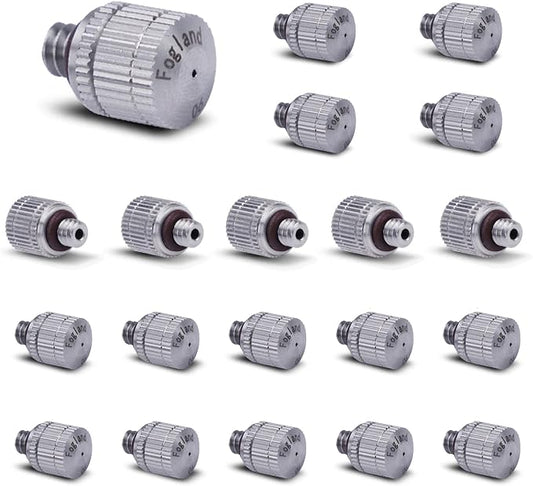 Fogland Misting Nozzles for Cooling System:20pcs Clogging-Prevent Cleanable Stainless Steel Mist Nozzles 0.024" Orifice 10/24 UNC for Patio Garden Trampoline