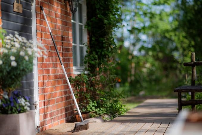 Fiskars Light Broom, Terrace Broom for Smooth Surfaces, with Soft Handle, Length: 1.6 m, Light, White/Black, 1025927