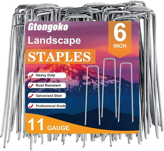 Gtongoko 500 Pack Landscape Staples 6 Inch, 11 Gauge Heavy Duty Galvanized Sod Staples for Weed Barrier Fabric, Ground Cover, Artificial Turf, Commercial Landscaping and Garden Projects