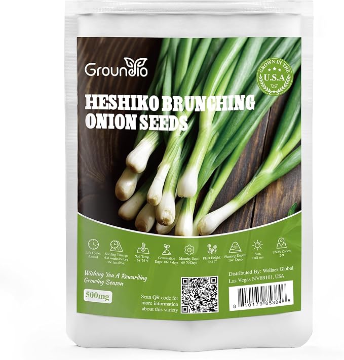 Groundio 200+ Heshiko Japanese Bunching Green Onion Seeds | Non-GMO Heirloom | High Germination | Mild Scallions for Cooking (Allium fistulosum)