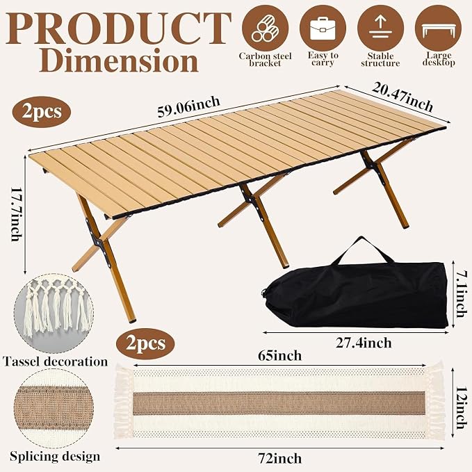 Novabright Picnic Kit Folding Picnic Table Extra Large Outdoor Boho Blanket Beige Table Runner Floor Pillow Covers Woven Cotton Oversize Washable for Camp Wedding(Cream White,Floor Cushions,20 Pcs)