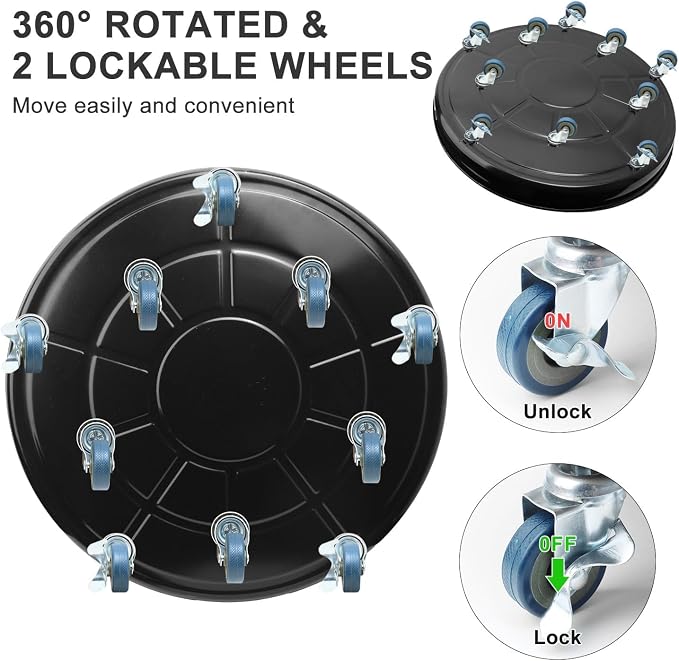 1 Pack 23 Inch Metal Plant Caddy With Lockable Wheels,Plant Stand Dolly for Heavy Planter,Wheeled Planter Saucer Tray,Rolling Plant Stand,Heavy-Duty Plant Caddy for Indoor and Outdoor(Black)