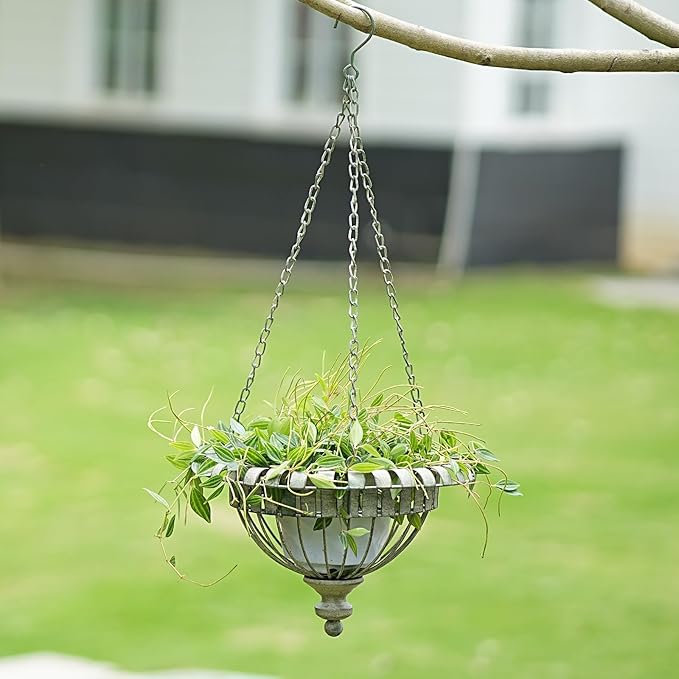 Set of 2 Metal Hanging Planters,Outdoor Hanging Baskets Garden Patio Porch.