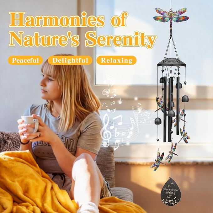Dragonfly Wind Chimes Outdoor Durable Metal Windchimes Garden Patio Decor | Dragonfly Gifts for Women/Men, Garden/Yard Decor, Memorial/Birthday Gifts for Grandma/Mom, Chimes for Outside