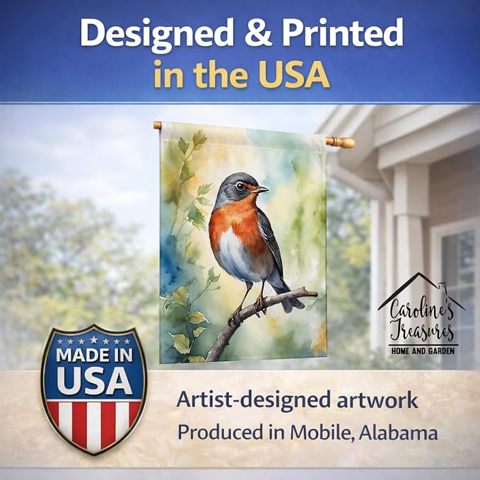 Caroline's Treasures Michigan American Robin House Flag Large Porch Sleeve Pole Decorative Outside Yard Banner Artwork Wall Hanging, Polyester, House Size, Multicolor