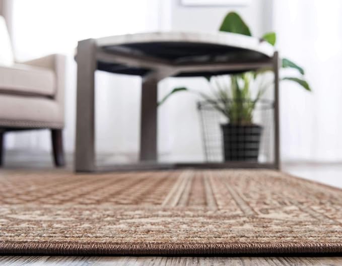 Unique Loom Williamsburg Collection Traditional Border with Dotted Center Area Rug, Rectangular 5' 1" x 8' 0", Brown/Beige
