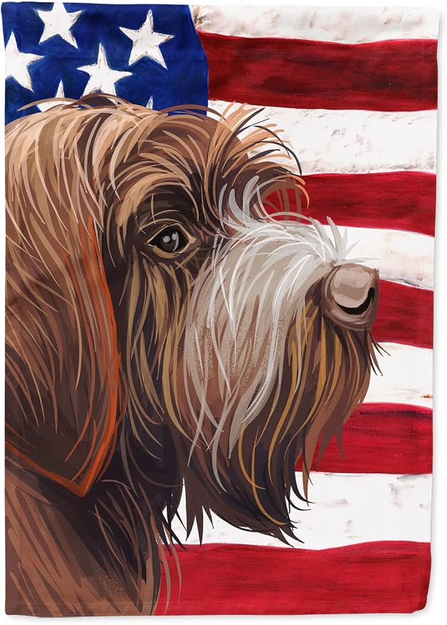 Caroline's Treasures CK6757GF Wirehaired Pointing Griffon American Flag Garden Flag Mailbox Flag Decorative Yard Flag Banner Outside Patio Artwork Yard Flower Beds, Garden Size, Multicolor