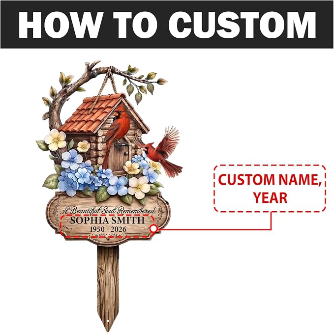 Personalized Cardinal Memorial Yard Sign Outdoor Metal Decor | custom name cardinal memorial plaque yard sign with stakes garden sympathy gift for mom outdoor decor for loss of loved one
