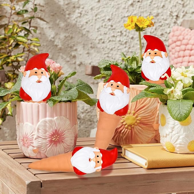 Self Watering Plant Spikes 4 Pack, Terracotta Automatic Plant Waterer for Indoor Outdoor Plants, Slow Release Watering Stakes, Vacation Watering Devices for Potted Plants Garden Decor(Santa Claus)