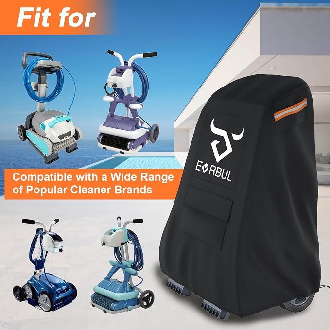 EVRBUL Pool Cleaner Caddy Cover, 26" L x 22" W x 42" H Heavy Duty 420D Waterproof Robotic Pool Caddy Cover with Air Vent, Reflective Strip, Windproof Drawstring