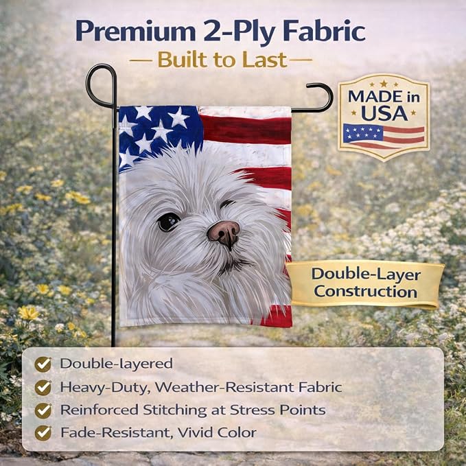 Caroline's Treasures CK6612GF Maltese American Flag Garden Flag Mailbox Flag Decorative Yard Flag Banner Outside Patio Artwork Yard Flower Beds, Garden Size, Multicolor