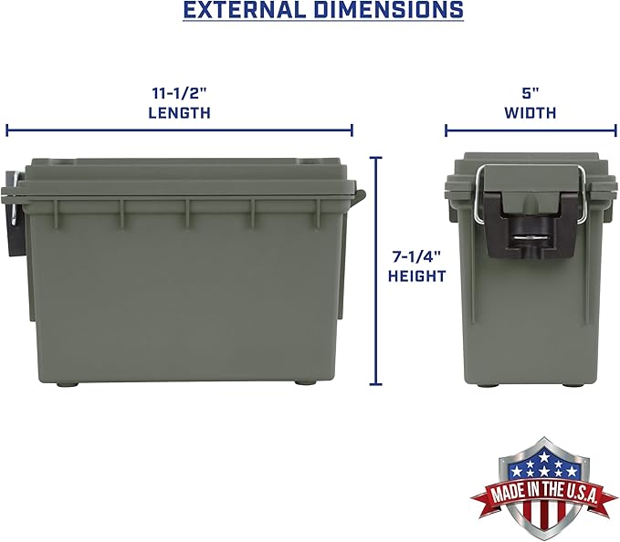 Sheffield Ammo Box Made in USA, Stackable Lockable Ammo Storage Box, Green | 2 Pack Lockable Storage Box, Water & Dust Resistant Dry Box, Secures Hunting Gear, Gun Accessories, Supplies, Bullets