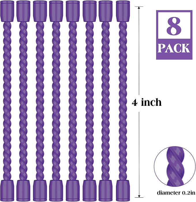 8PCS 4-Inch Silicone Cable Ties, Bendable Rubber Twist Ties, Reusable Twist Ties for Cords, gear ties for Organizing, Bundling (Purple)