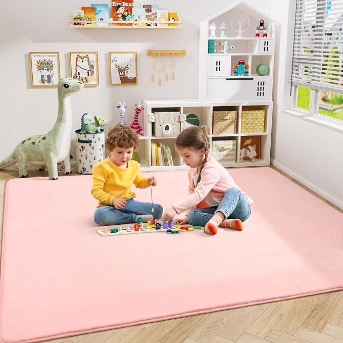 Amearea Modern Area Rugs for Bedroom Living Room, 4x6 Pink Memory Foam Rug | Thickened Fluffy Indoor Washable Rugs Non Slip Minimalist Carpet for Kids Boys Girls Dorm Nursery Room Decor