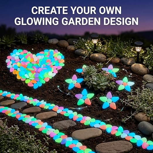 Glow Colorful in the Dark Garden Rocks – Night Guide Stones for Yard, Walkways, Fish Tanks & Landscaping, Luminous Outdoor Decorative Pebbles for Aquarium, Pathway, and Garden Decor (1000, Yellow)